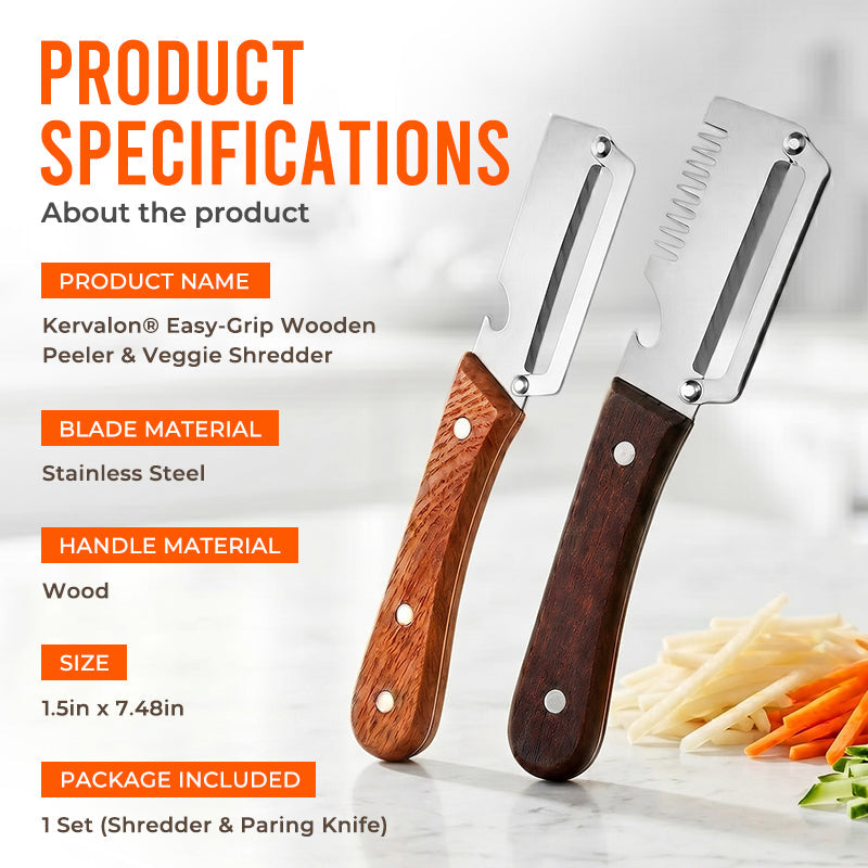 Anomasu® Easy-Grip Wooden Peeler & Veggie Shredder