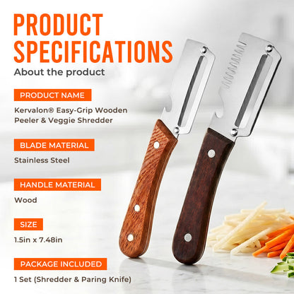 Anomasu® Easy-Grip Wooden Peeler & Veggie Shredder