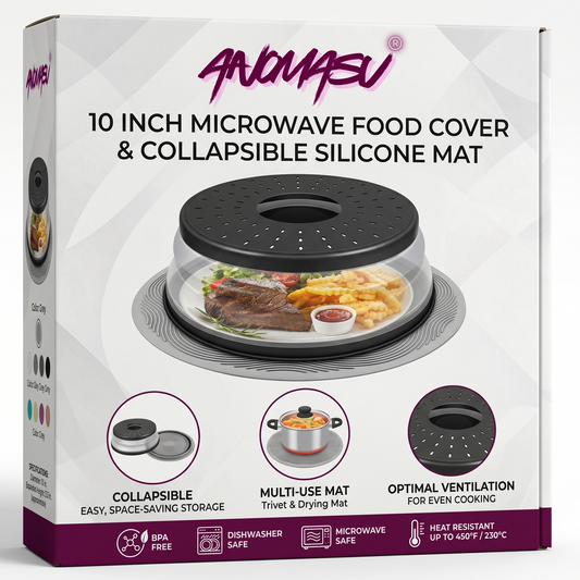 Anomasu® 10 Inch Microwave Food Cover & Collapsible Silicone Mat