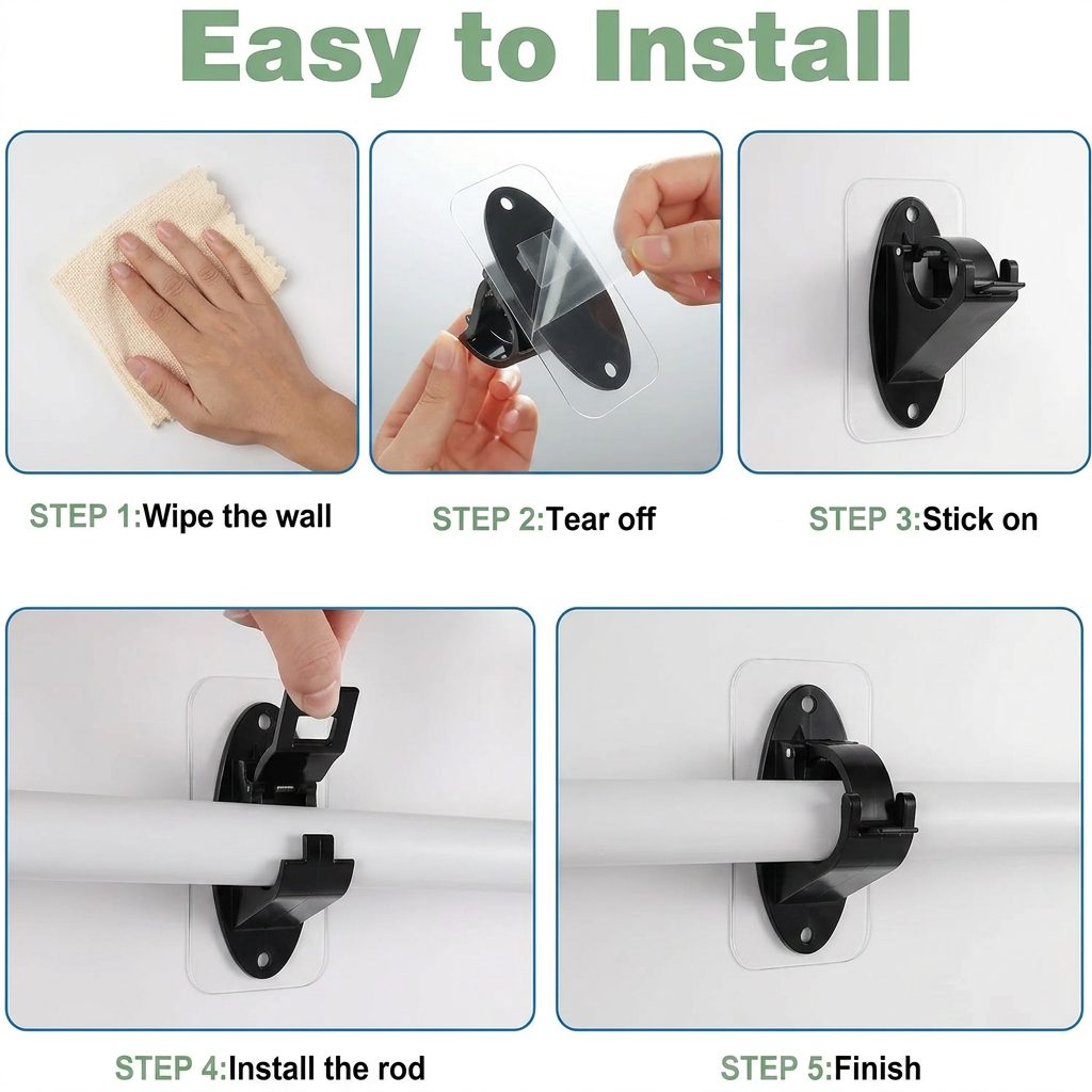 ⭐️Anomasu® New Self Adhesive Rod Brackets, No Drill Needed Curtain Rod Holders