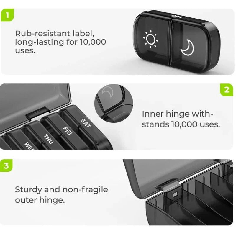 Anomasu® AM PM Weekly Pill Organizer – Travel-Friendly, Large Capacity