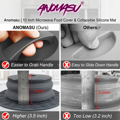 Anomasu® 10 Inch Microwave Food Cover & Collapsible Silicone Mat
