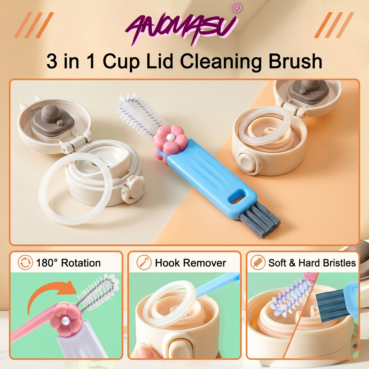 Anomasu® 3 in 1 Cup Lid Cleaning Brush (4PCS)