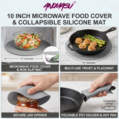 Anomasu® 10 Inch Microwave Food Cover & Collapsible Silicone Mat