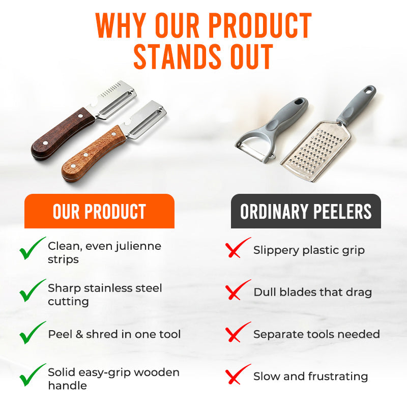 Anomasu® Easy-Grip Wooden Peeler & Veggie Shredder