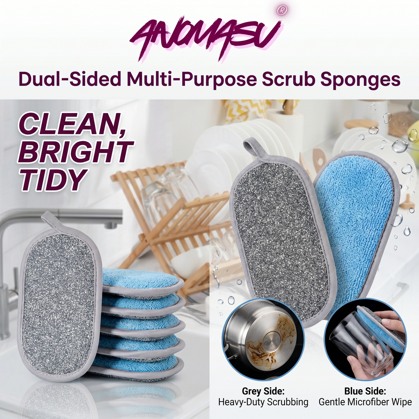 Anomasu® Dual-Sided Multi-Purpose Scrub Sponges (6PCS)