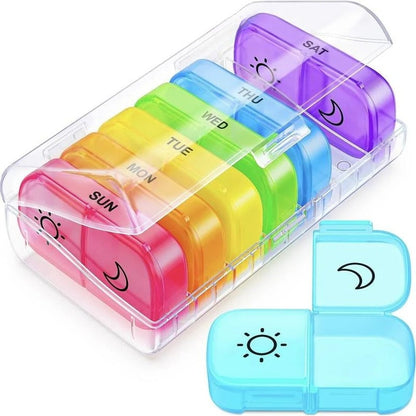 Anomasu® AM PM Weekly Pill Organizer – Travel-Friendly, Large Capacity