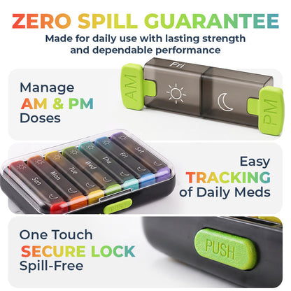 Anomasu® DoseKeeper AM/PM Pill Organizer – Travel-Friendly, Large Capacity