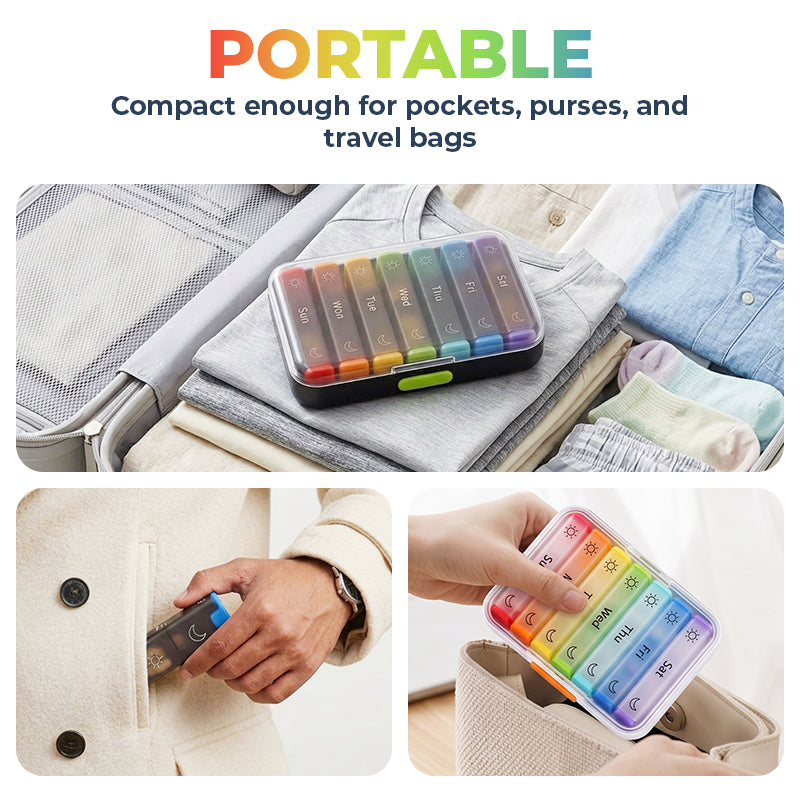 Anomasu® DoseKeeper AM/PM Pill Organizer – Travel-Friendly, Large Capacity