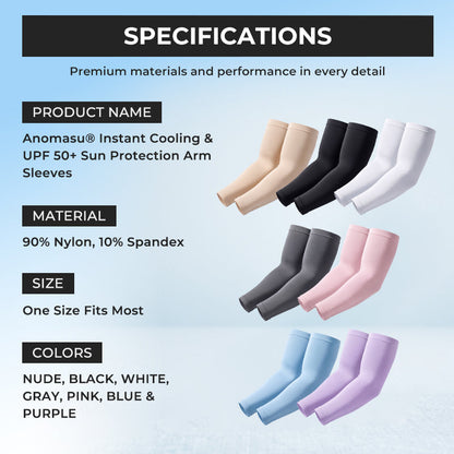 Anomasu® Instant Cooling & UPF 50+ Sun Protection Arm Sleeves – Beat the Heat!