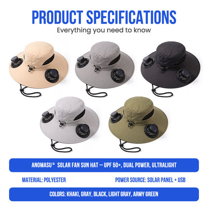 Anomasu® Solar Fan Sun Hat – UPF 50+, Dual Power, Ultralight