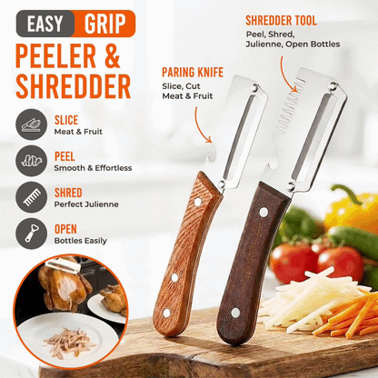 Anomasu® Easy-Grip Wooden Peeler & Veggie Shredder