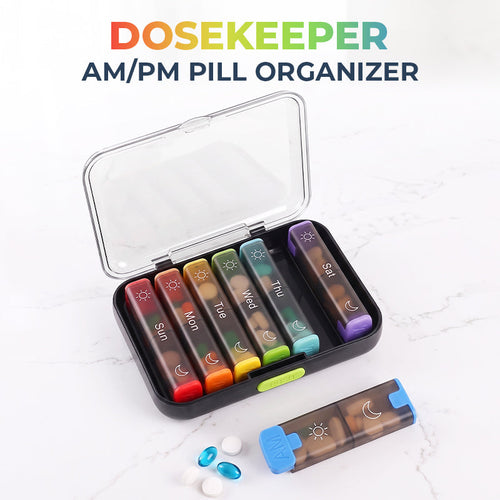 Anomasu® DoseKeeper AM/PM Pill Organizer – Travel-Friendly, Large Capacity