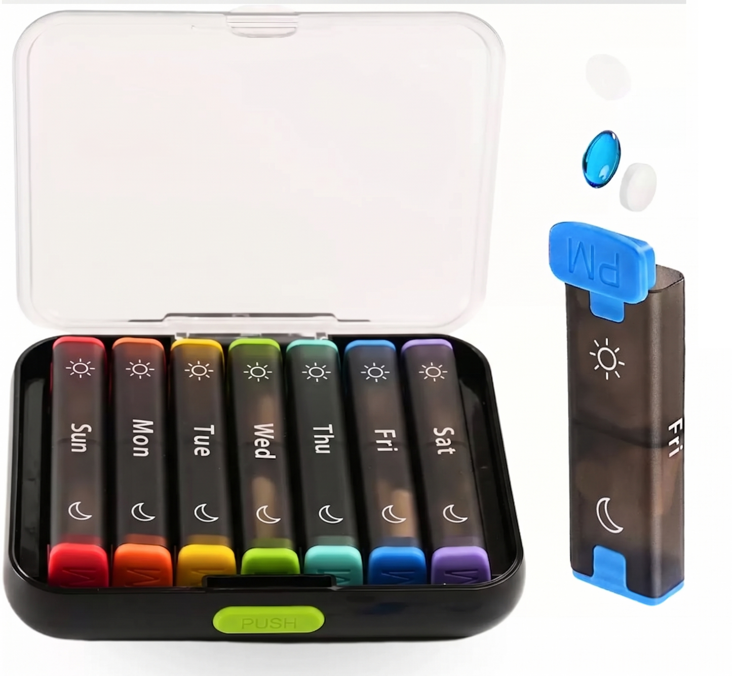 Anomasu® DoseKeeper AM/PM Pill Organizer – Travel-Friendly, Large Capacity