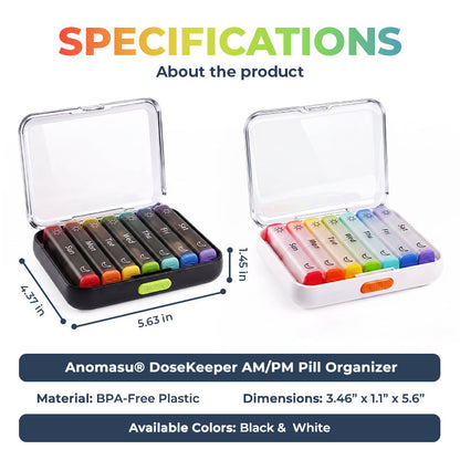 Anomasu® DoseKeeper AM/PM Pill Organizer – Travel-Friendly, Large Capacity