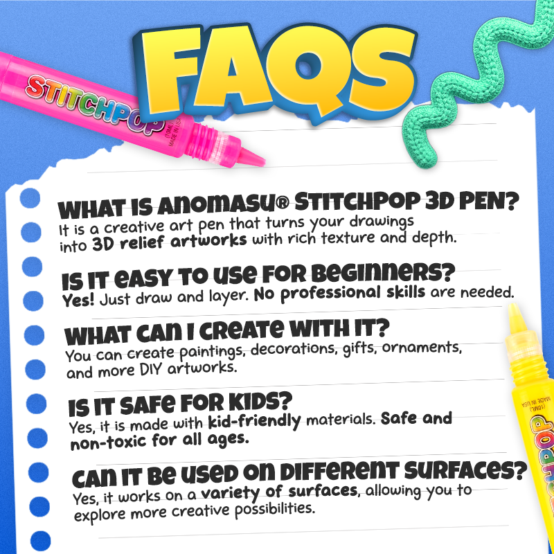 Anomasu® StitchPop 3D Crochet Art Pens🧶Turn Flat Drawings Into Touchable 3D Art🪄