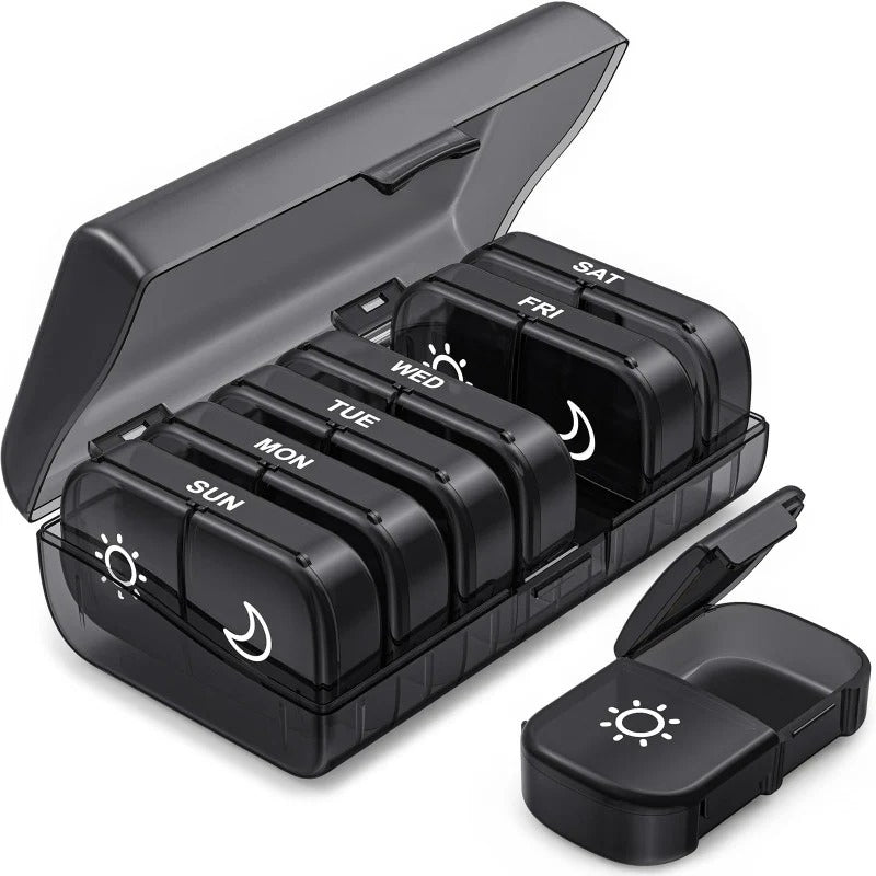 Anomasu® AM PM Weekly Pill Organizer – Travel-Friendly, Large Capacity